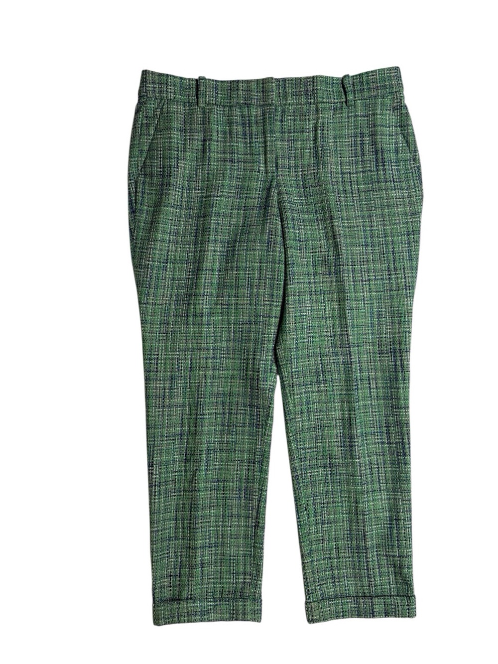 J.Crew Green Plaid tweed Cafe Capri cuffed hem women’s pants size 8